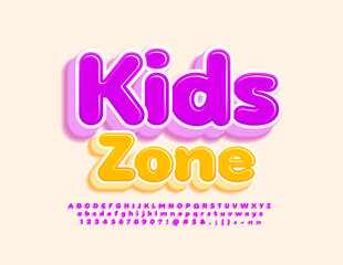 Vector colorful Poster Kids Zone. Modern 3D Font. Bright creative Alphabet Letters and Numbers set