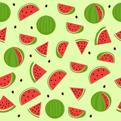 Seamless watermelon fruit pattern whole and half