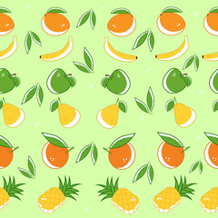 Seamless pattern of different bright fruits