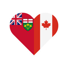unity concept. heart shape icon with ontario and canada flags. vector illustration isolated on white background	