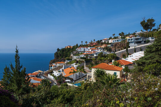 Residential houses in a small town Canico near Funchal, Madeira, Portugal. October 2021