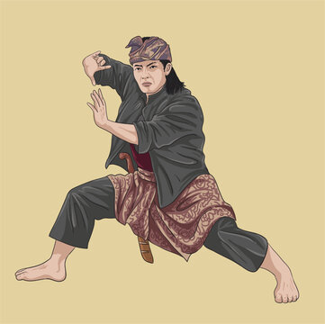Drawing silat sundanese martial art, illustration, vector