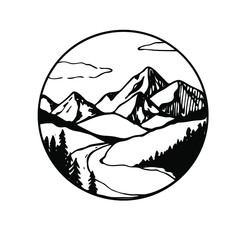 Mountain landscape graphics round frame