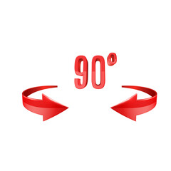 Red glossy 3D curve arrows and 90 degrees sing
