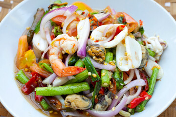 Thai spicy salad with seafood
