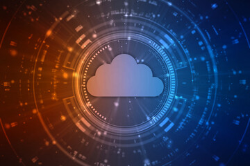 2d illustration of Cloud computing, Digital Cloud computing Concept background. Cyber technology, internet data storage, database and data server concept