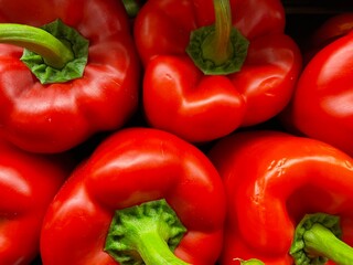 Red peppers in a retail store produce department