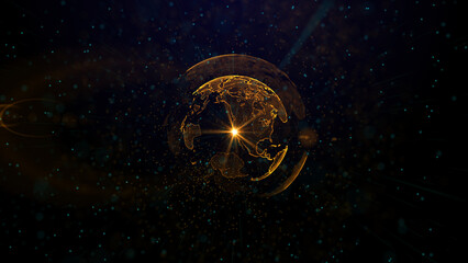 Fototapeta na wymiar Digital orange planet of Earth, 3D animation