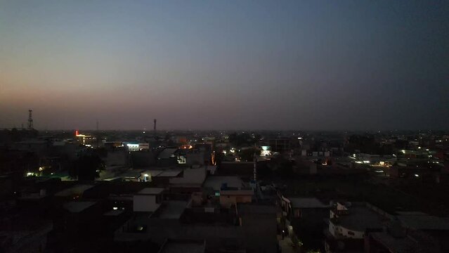 Great Night Flight Aerial view of Kala Shah Kako Punjab Pakistan
