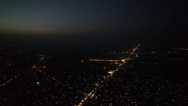 Great Night Flight Aerial view of Kala Shah Kako Punjab Pakistan