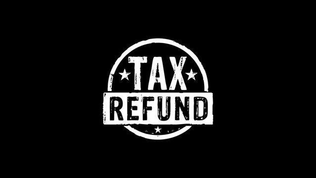 Tax refund stamp and stamping impact isolated animation. Taxation return, financial, business and money income 3D rendered concept. Alpha matte channel.