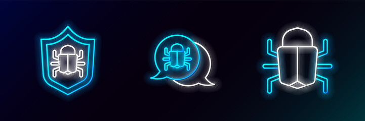 Set line System bug, and icon. Glowing neon. Vector