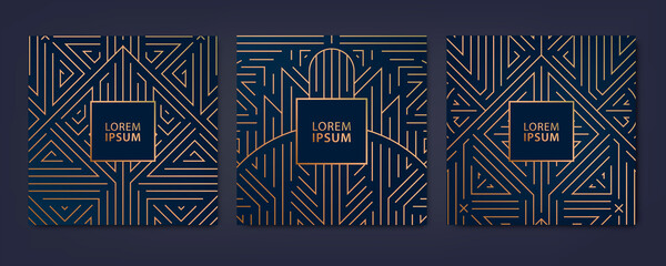 Vector set of luxury cover templates, square line art deco patterns. Design elements for placards, banners, flyers, presentations and cards. © marylia17