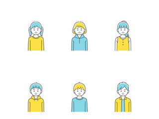 Naklejka premium 男女の子どもたち 上半身セット 3色