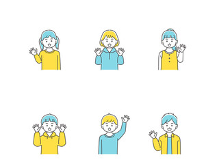 笑顔で手を振る子どもたち　上半身セット　3色