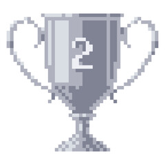 Obraz premium Silver winner cup pixel art style. Goblet with number two on it. Vector illustration.