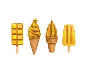 Orange and yellow ice cream set isolated on white background