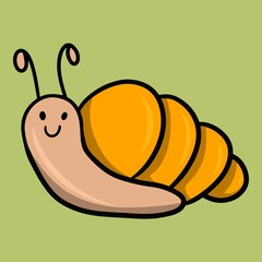 Small cartoon bright orange snail, character, vector illustration