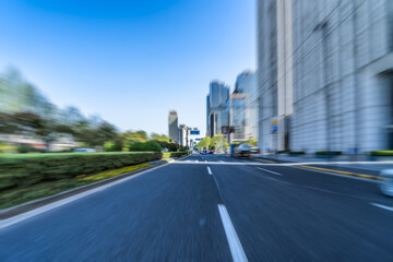 Empty Road with modern business office building.