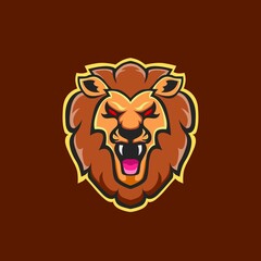 illustration of lion's head in orange color for mascot logo.