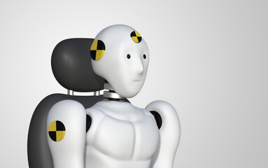 Car crash test dummy with passenger seat. 3d rendering image