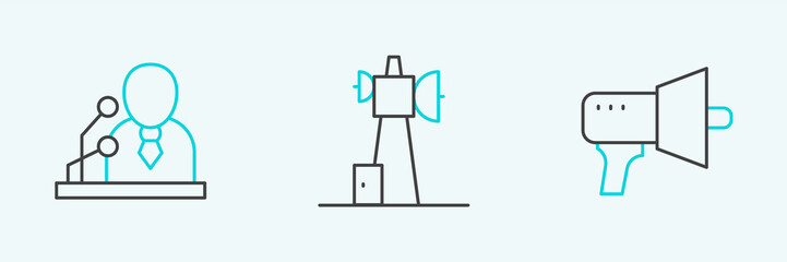 Set line Megaphone, Breaking news and Antenna icon. Vector