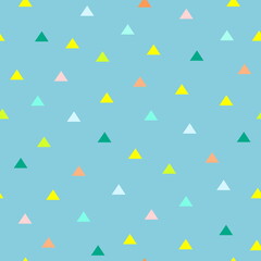 Seamless pattern with triangles colorful on blue background, vector drawing, geometric pattern
