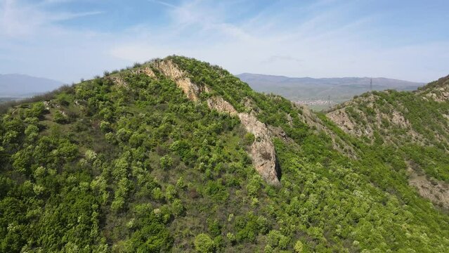 Aerial Spring view of Kozhuh Mountain and Petrich valley, Bulgaria