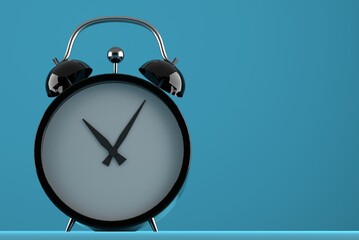 Alarm clock on a blue background. Place for text. 3D render
