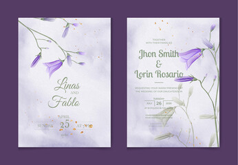 Wedding invitation card template set with watercolor and floral decoration. Flowers illustration for save the date, greeting, poster, and cover design  Abstract Background.
