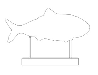 Outline of a fish figurine from black lines isolated on a white background. Vector illustration