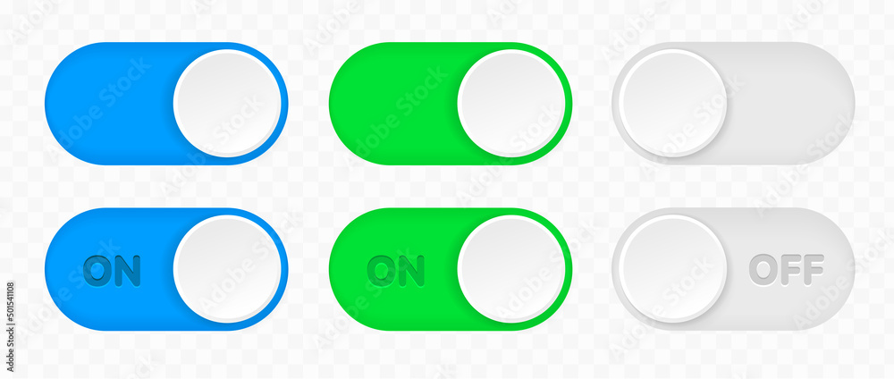 Leinwandbilder On and Off toggle switch icons. Switch toggle buttons ON OFF. Material design switch buttons set. Open and close ui icons. Active and Inactive icon. Stock Vector.