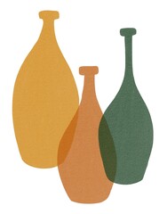 Hand Drawing Abstract Composition with Vases. Earthen pastel shades with Transparent effect and Textures. Use for poster, card, home decor, design, print, textile, fabric, shop, backdrop