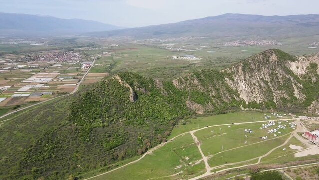 Aerial Spring view of Kozhuh Mountain and Petrich valley, Bulgaria