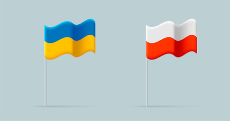 3d icons of Ukrainian and Polish flags, modern 3d render style
