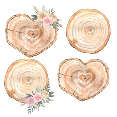 Wood slices with floral decoration