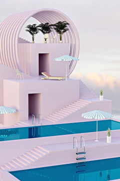 holidays in a futuristic hotel, 3d illustration
