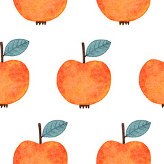 Watercolor pattern with cute apples on white background