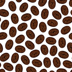Hand drawn coffee beans. Watercolor coffee bean seamless pattern