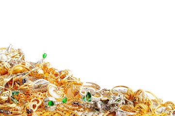 Goldden luxury jewelry frame over white background