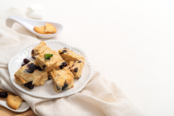 Delicious marshmallow biscuit named snow Q cookies with cranberry dried fruit.