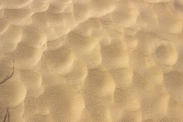 Beige sand textured background. Wavy pattern from the wind. Top view