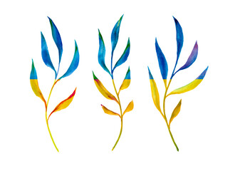 The yellow-blue national flag of Ukraine is painted on leaves, which lies on a white background. Peace in Ukraine and freedom of strong people
