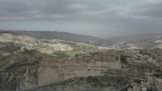 Aerial view of Kerak Castle in Al-Karak, Jordan
