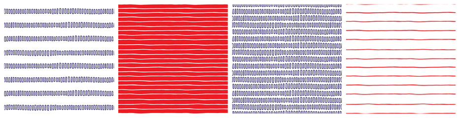  Simple creative stripes seamless pattern set with red and blue lines on white background.