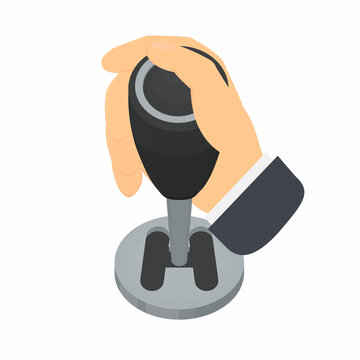 Gear shifting. Hand on the gear lever of the car, vector illustration
