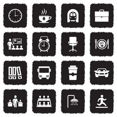 Work Day Icons. Grunge Black Flat Design. Vector Illustration.