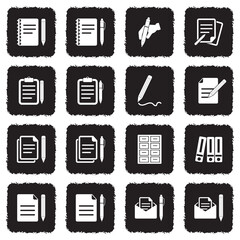 Paperwork Icons. Grunge Black Flat Design. Vector Illustration.