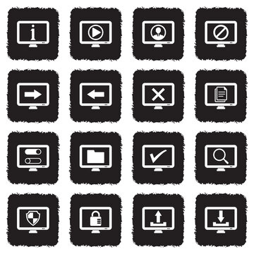 Screen Icons. Grunge Black Flat Design. Vector Illustration.