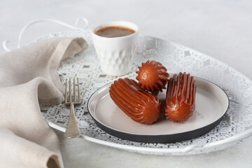 Tulumba Dessert served with Turkish coffee